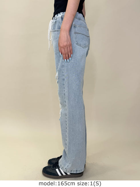 ウエストゴム紐デニムパンツ